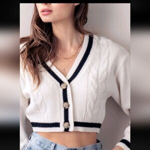 Nwt Ladies Love Tree White & Black  Cable Cardigan Size Small